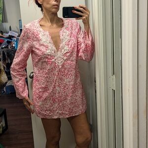 Lilly Pulitzer jubilee Beaded Pink & White Dress  Cotton tunic dress Size M